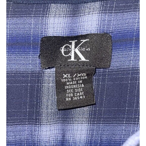 Calvin Klein Shirt Button Up Long Sleeve Purple Blue Black Plaid Men’s Size XL - Picture 2 of 12